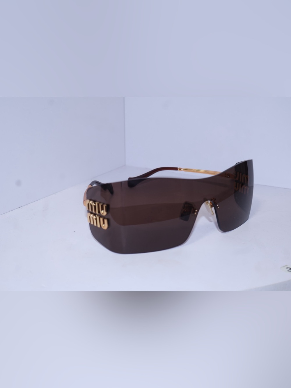 Miu Miu Men's Shield Sunglasses in Brown and Gold